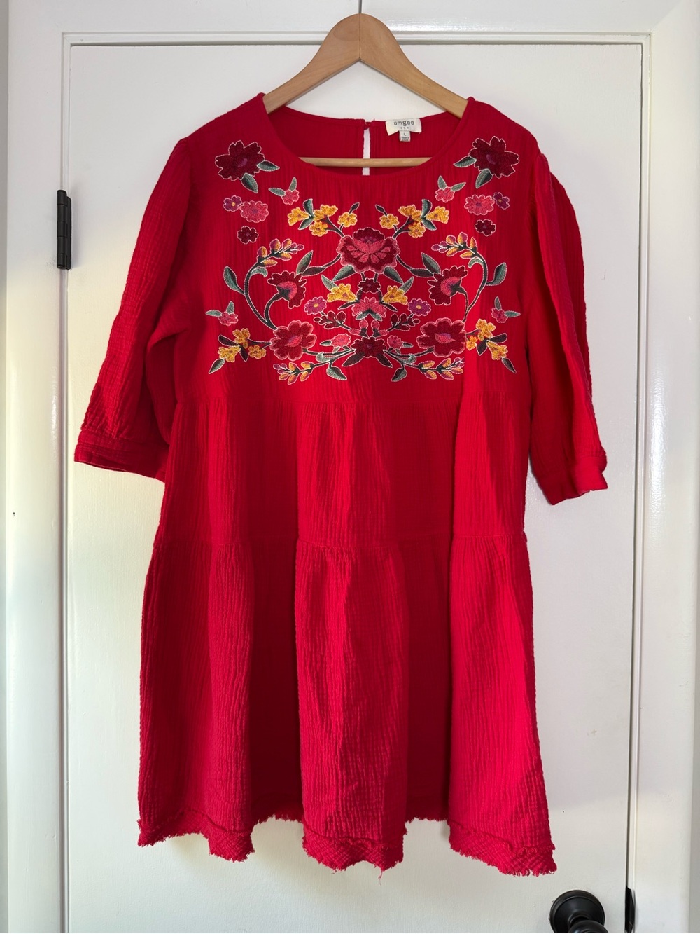 Umgee Floral Embroidered Dress Cotton Gauze Boho Chic Festival Bohemian Hippie